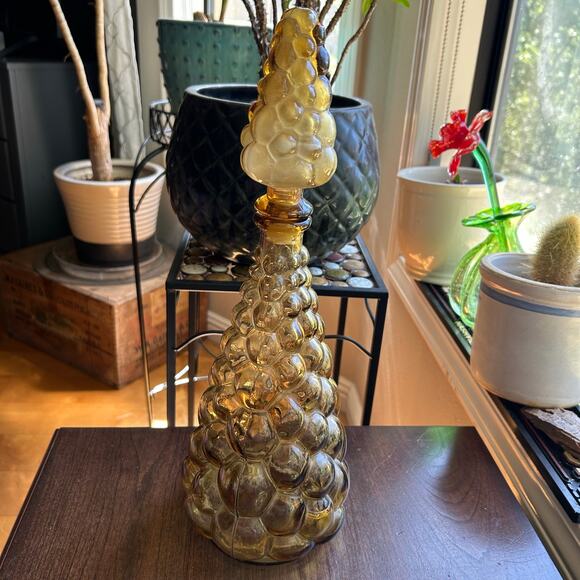 Vintage Empoli MCM Amber Glass Genie Bottle Bubble w/ stopper 16” - Picture 1 of 14